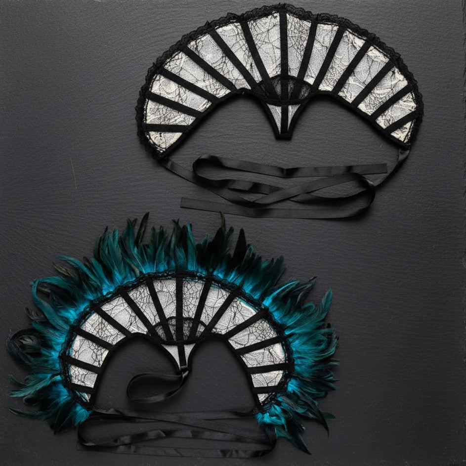 Victorian Gothic Feather Women's Stand-Up Lace & Feather Collar