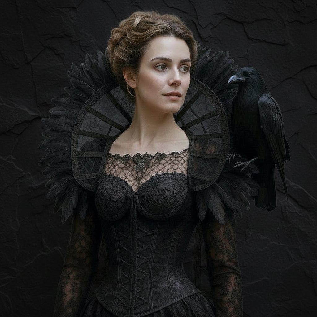 Victorian Gothic Feather Women's Stand-Up Lace & Feather Collar
