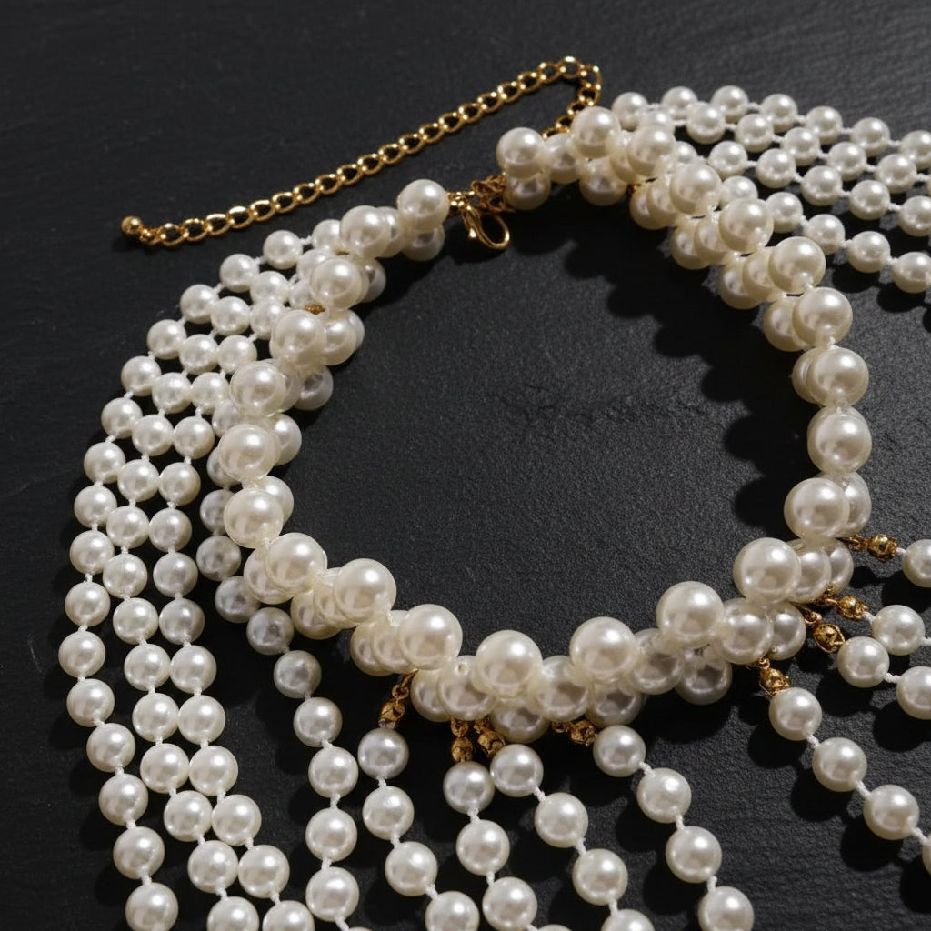 Women's Luxury Vintage Multi-Layered Draped Pearl Shoulder Necklace Choker