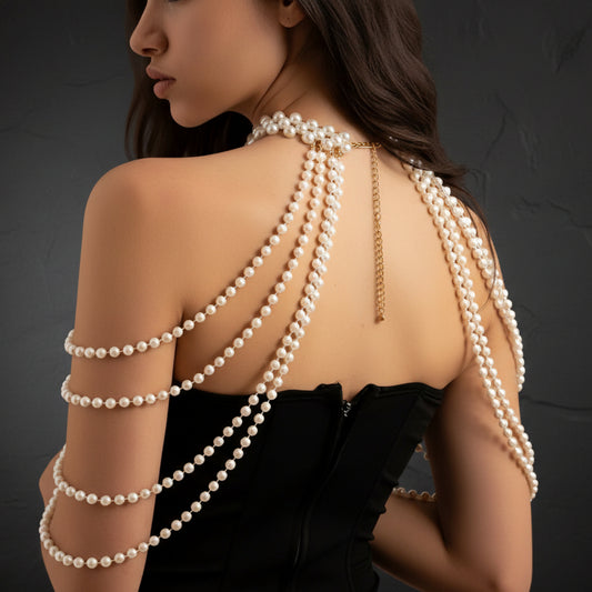Women's Luxury Vintage Multi-Layered Draped Pearl Shoulder Necklace Choker
