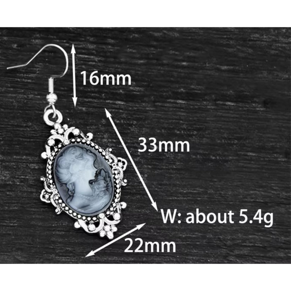 Women's Victorian Cameo Antique Portrait Edwardian Silver Filigree Drop Earrings