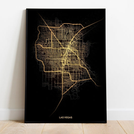 Las Vegas Nevada Black & Gold Abstract City Art Print Poster - Lovez Aqua© -