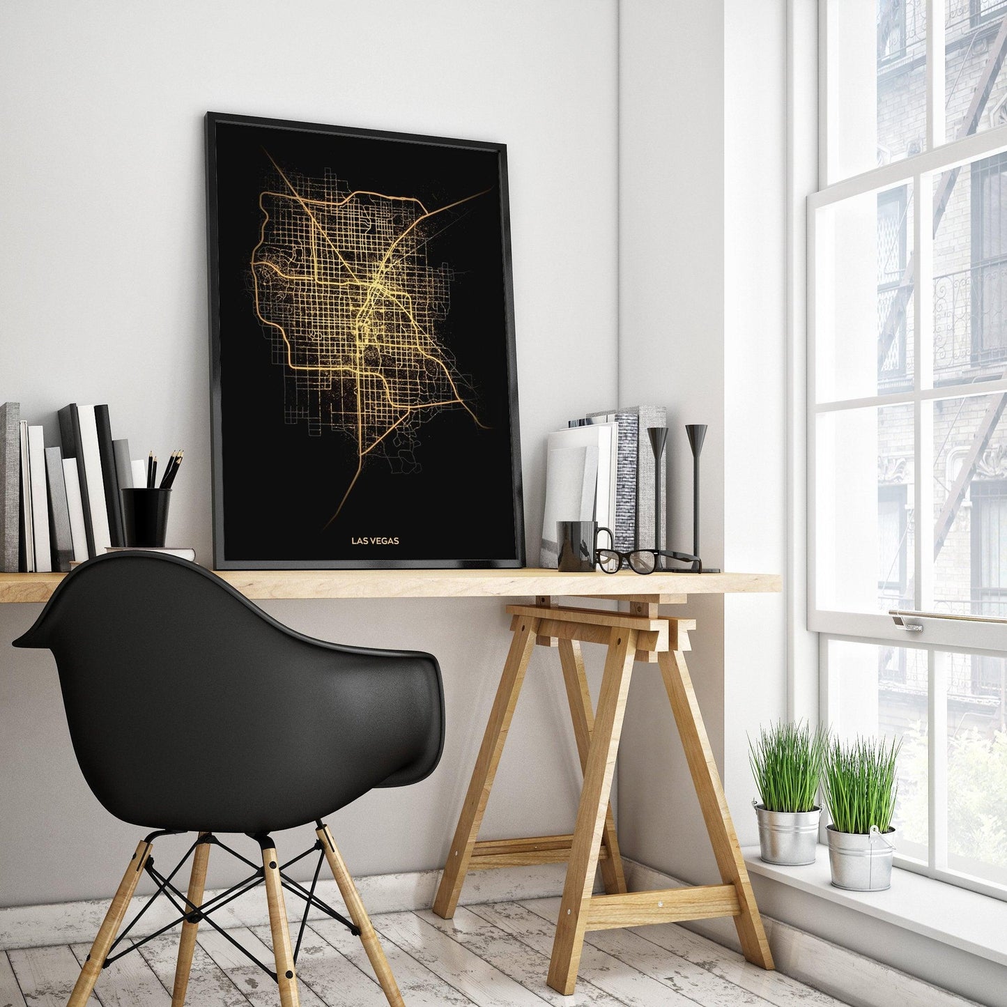 Las Vegas Nevada Black & Gold Abstract City Art Print Poster - Lovez Aqua© -