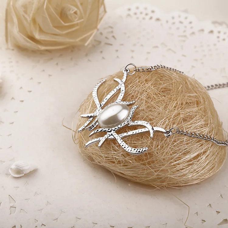 Lord of the Rings Lady Galadriel Faux Mother of Pearl & Silver Brooch Necklace - Lord of the Rings -