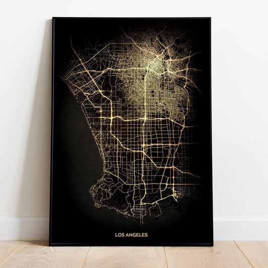 Los Angeles California Black & Gold Abstract Art Print Poster - Lovez Aqua© -