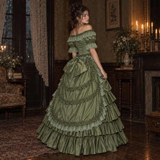 Katherine Pierce 1864 The Vampire Diaries French Rococo Colonial Green Ball Gown