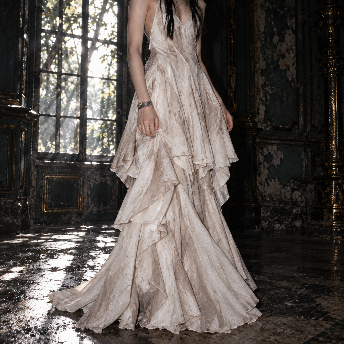 Women’s Cream Asymmetrical Layered Maxi Dress | Handkerchief Hem