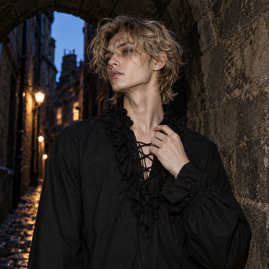 men's gothic shirt, Punk Rave shirt, Victorian ruffle shirt, black vampire shirt, men's gothic clothing, gothic embroidered shirt, Victorian men's fashion, gothic pirate shirt, black lace up shirt, men's romantic goth clothing, gothic poet shirt, vampire fashion men, men's lantern sleeve shirt, gothic formalwear, black cotton ruffle shirt, gothic aristocrat outfit, alternative men's clothing, Victorian inspired blouse men, ruffled cuff shirt, gothic rock fashion, men's lace collar shirt, dark romantic mensw