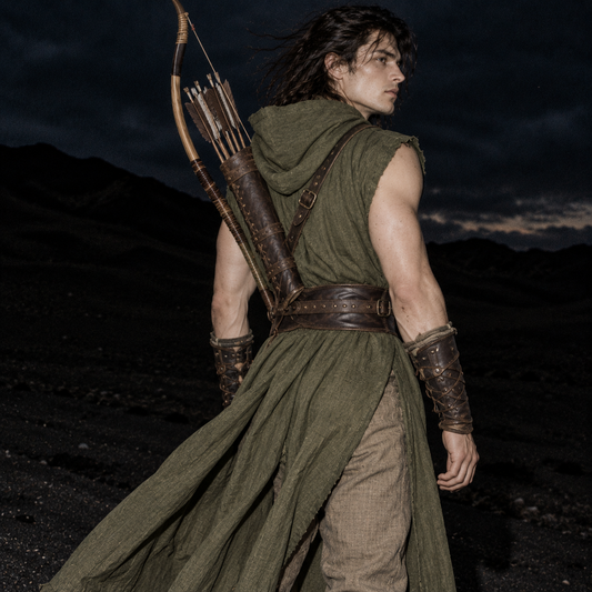 men’s medieval ranger tunic, hooded archer clothing men, Renaissance fair outfit male, medieval LARP costume men, fantasy ranger costume, olive green medieval tunic, burgundy medieval surcoat, black hooded medieval outfit, Viking style sleeveless tunic, medieval archery costume, hooded tabard for men, fantasy adventurer clothing, medieval festival outfit men, Renaissance archer clothing, men’s historical fantasy clothing