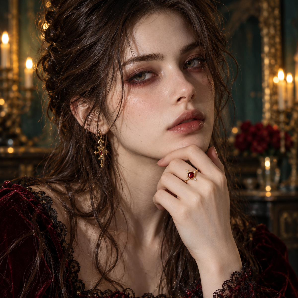 Women's Victorian Red Zircon Cocktail Ring | Gold-Tone 925 Sterling Silver