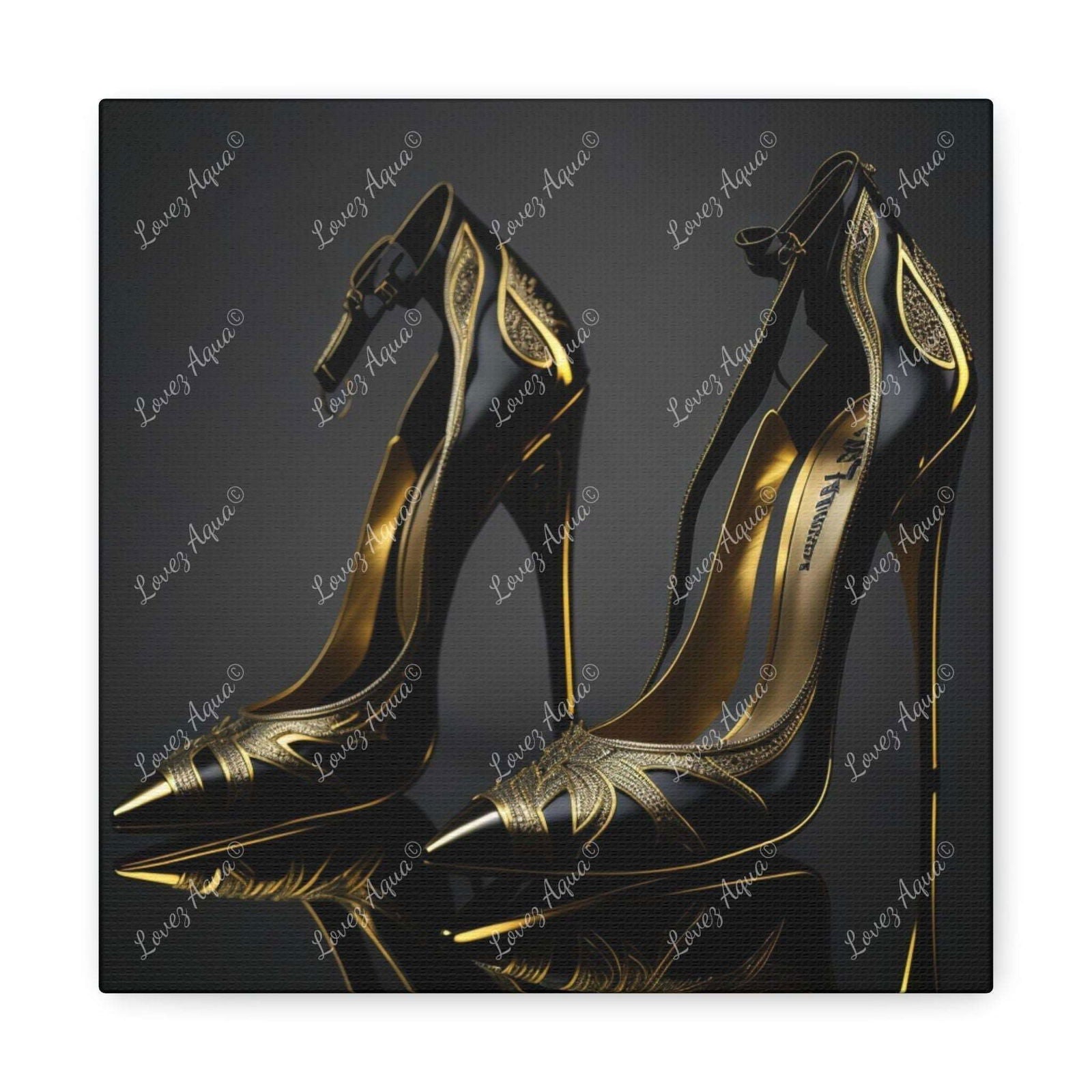 "Luxury in Stride" Gothic Gold & Black Stiletto High Heels Painting - Lovez Aqua© - Lovez Aqua© - 10″ x 10″ / 1.25"