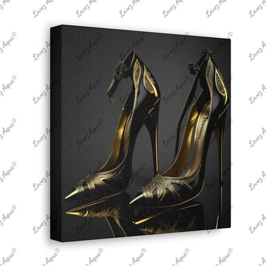 "Luxury in Stride" Gothic Gold & Black Stiletto High Heels Painting - Lovez Aqua©