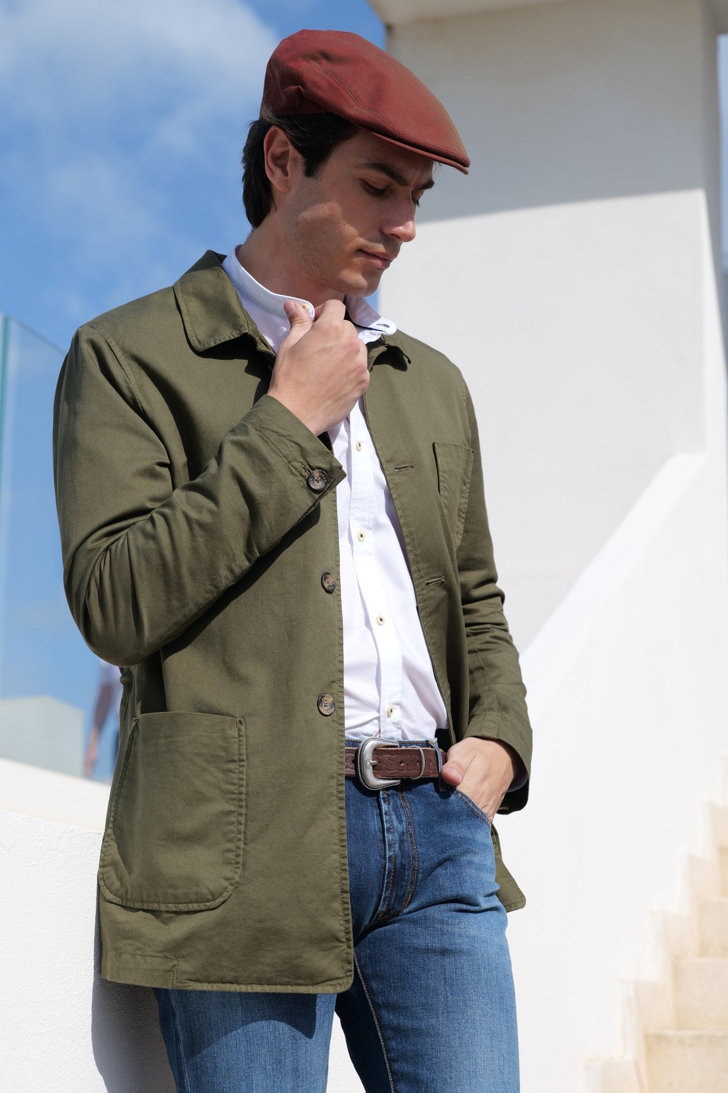 Men's Vintage Wash Blue Denim Slim Fit Cotton Jeans