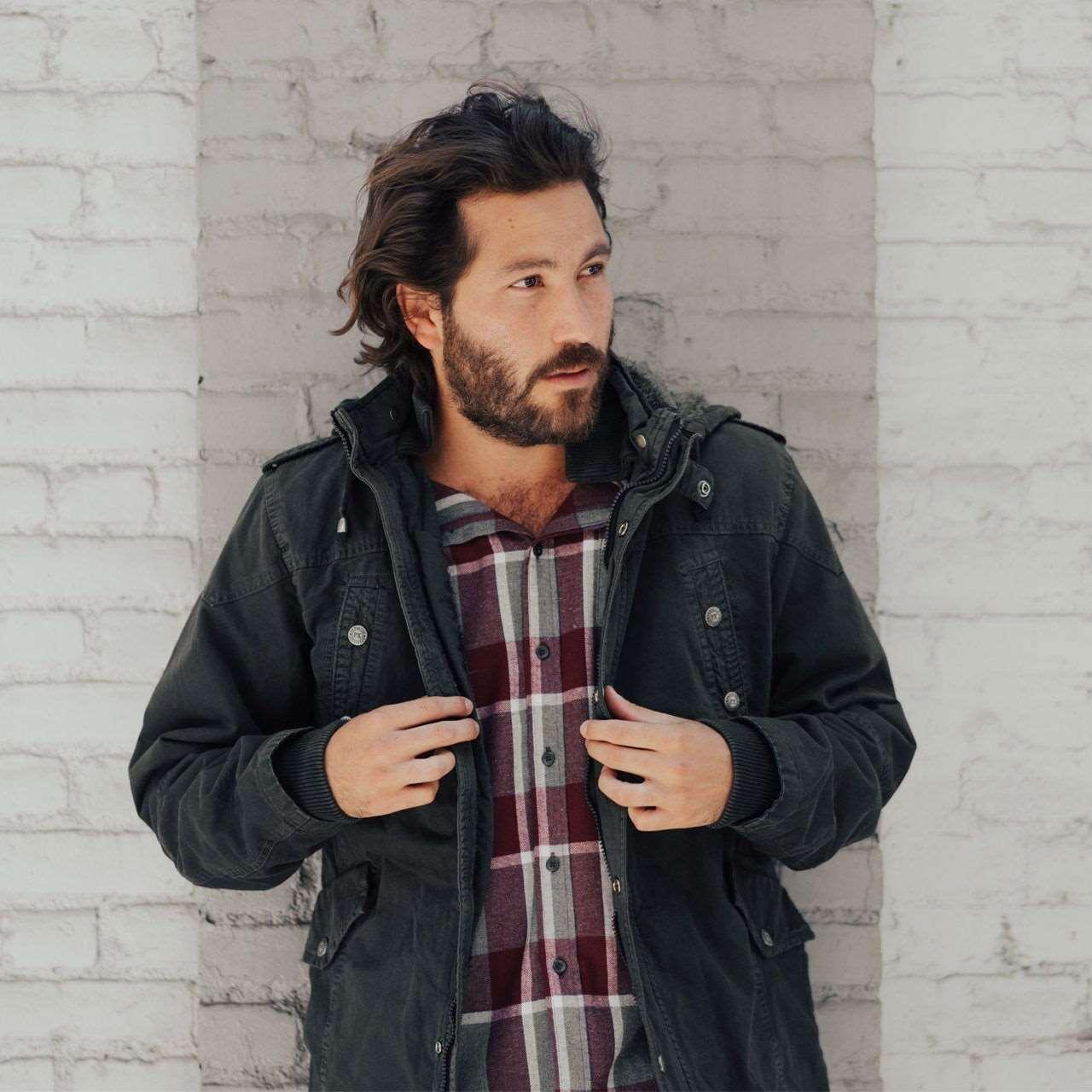 Men's Dark Charcoal Long Cotton Outdoor Rain Jacket - Lovez Aqua© -