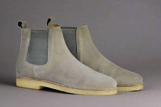 Men's Light Gray Suede Chelsea Boots - Lovez Aqua© -