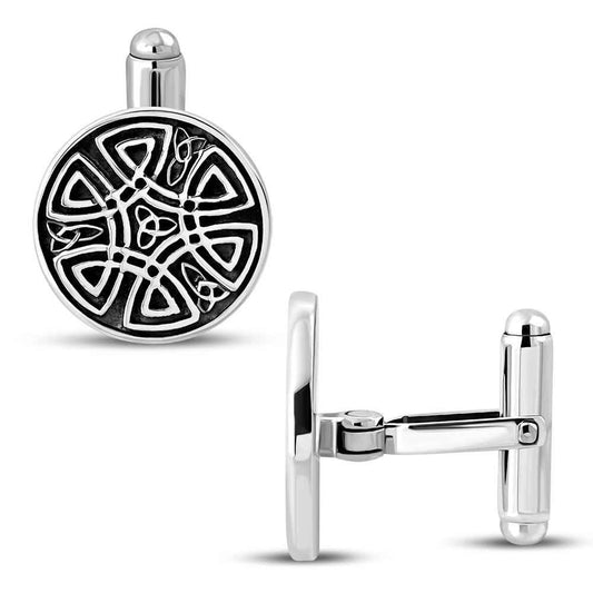 925 Sterling Silver Men's Round Celtic Knot Cufflinks