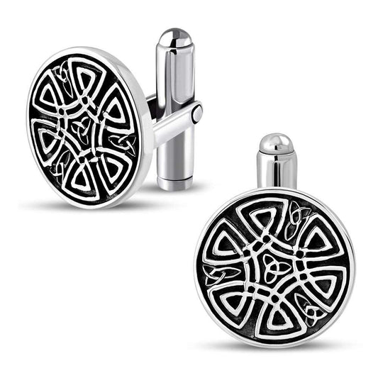 Men's Sterling Silver Round Celtic Knot Cufflinks - Lovez Aqua© -