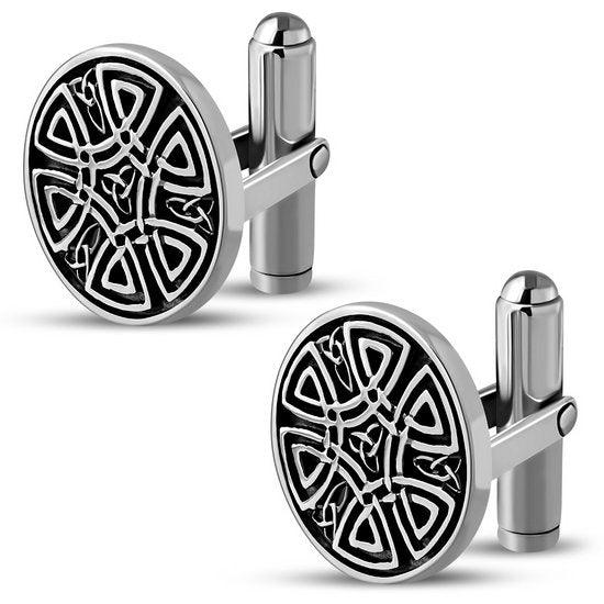 Men's Sterling Silver Round Celtic Knot Cufflinks - Lovez Aqua© -