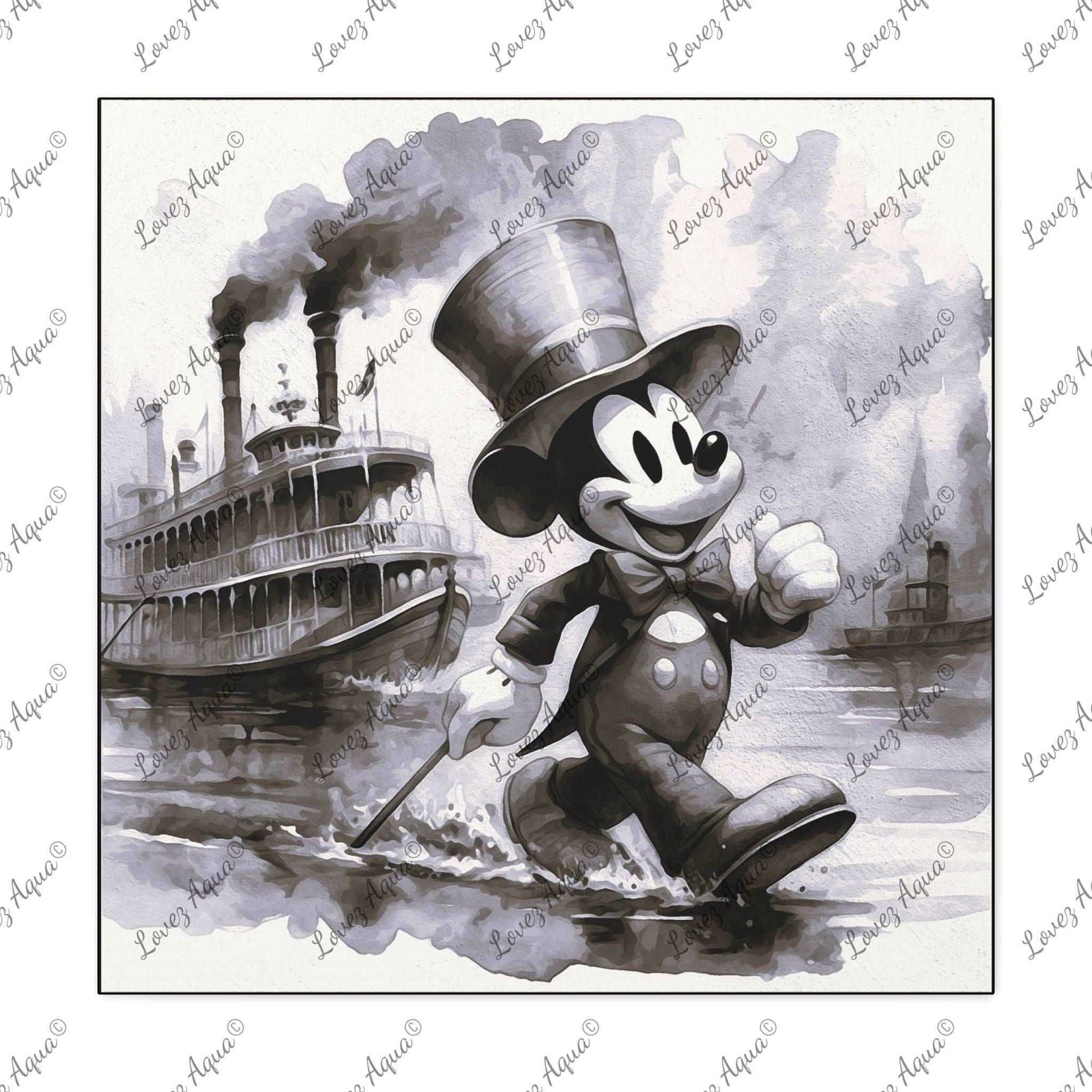 "Mickey’s River Adventure" Disney's Steamboat Willie Wall Painting Lovez Aqua© - Lovez Aqua© - 30″ x 30″ / 1.25"