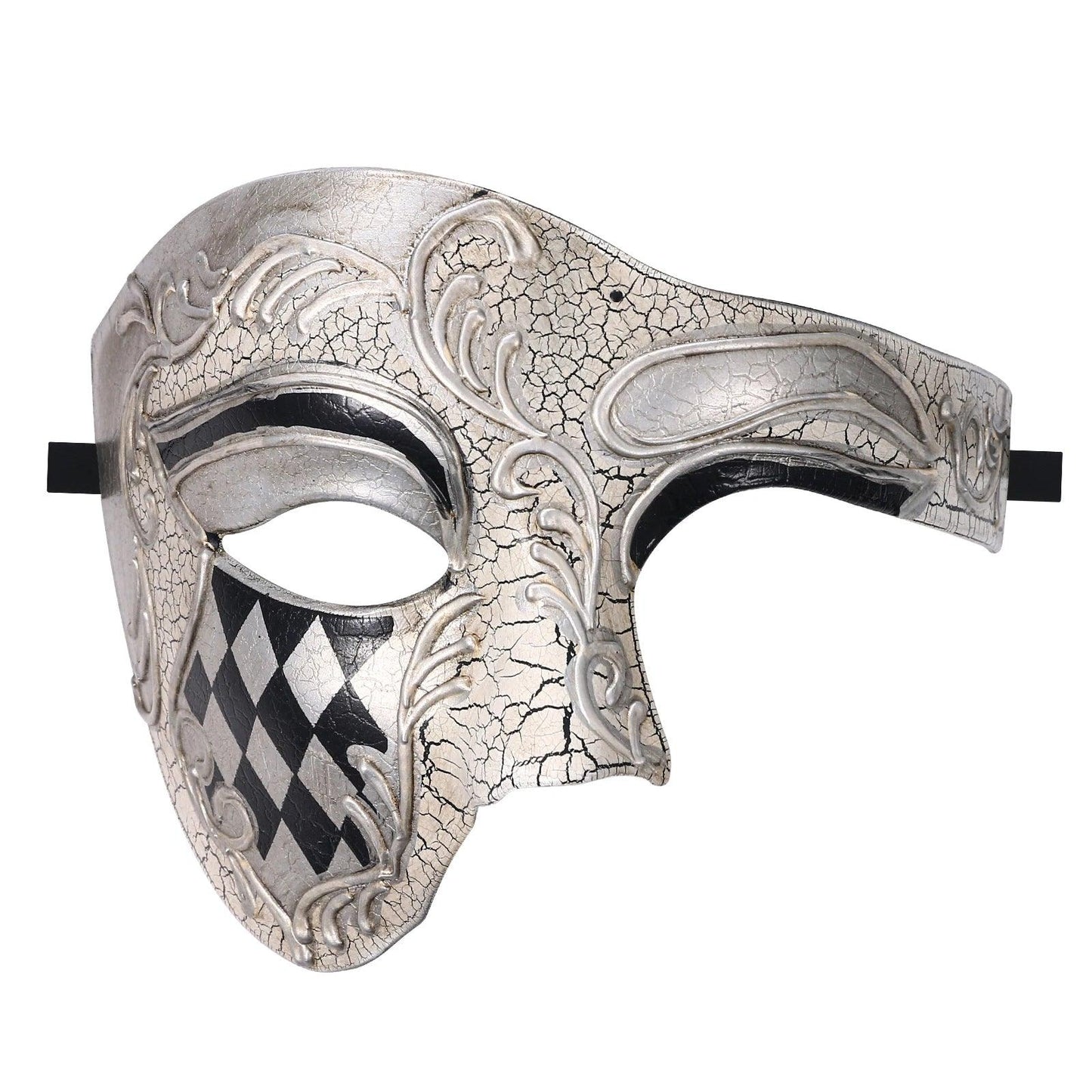Phantom of the Opera Crackled Half Face Venetian Masquerade Mask - Lovez Aqua© - Silver