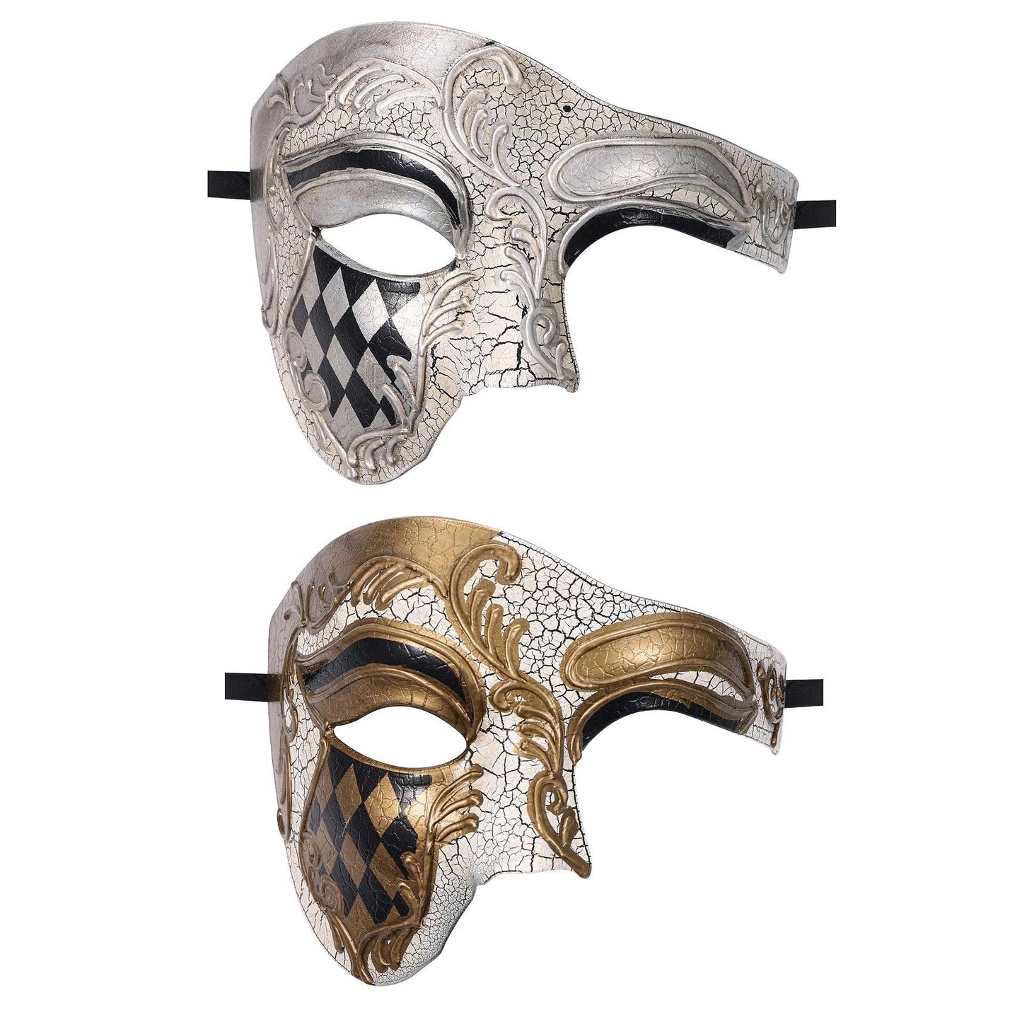 Phantom of the Opera Crackled Half Face Venetian Masquerade Mask - Lovez Aqua© -