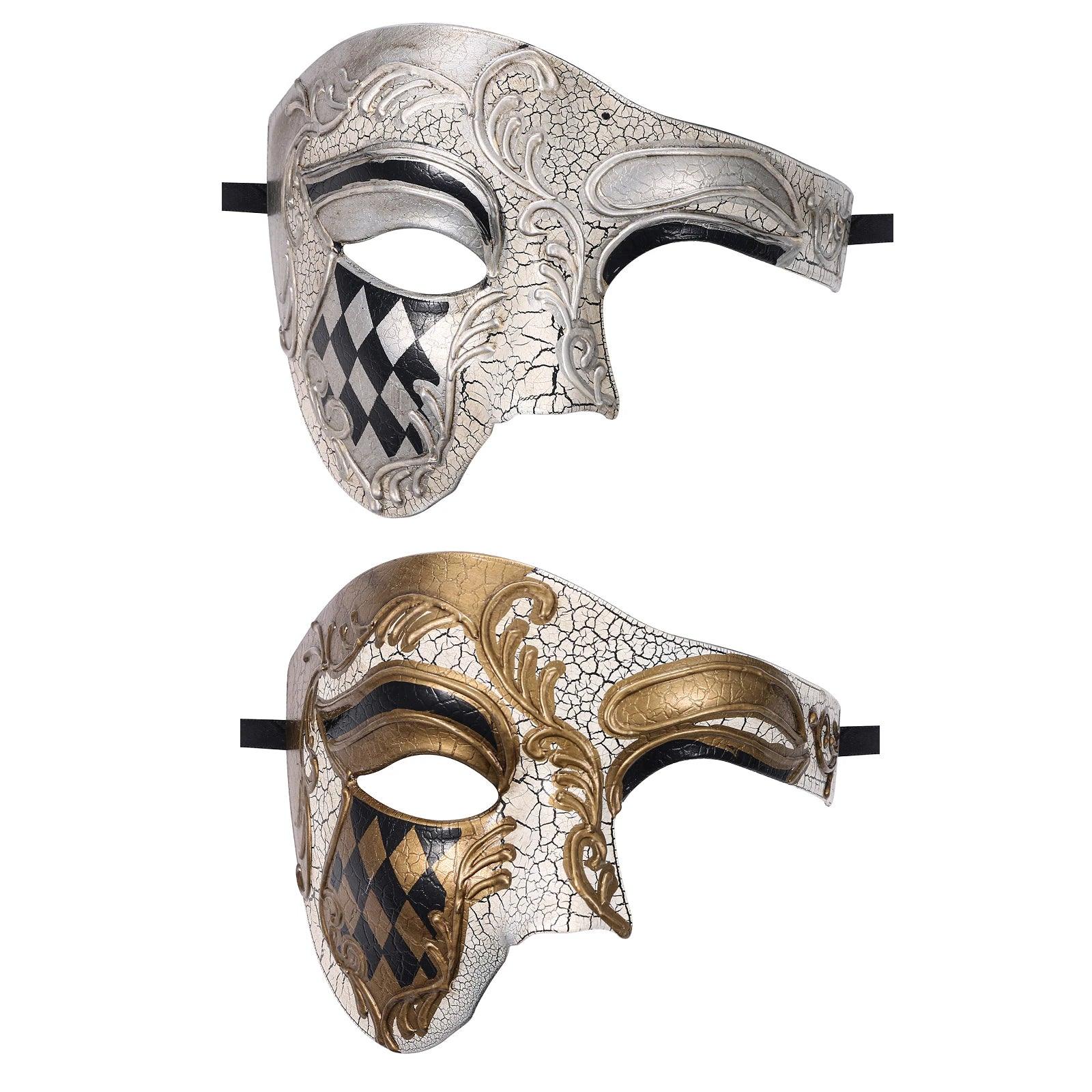 Phantom of the Opera Crackled Half Face Venetian Masquerade Mask - Lovez Aqua© -