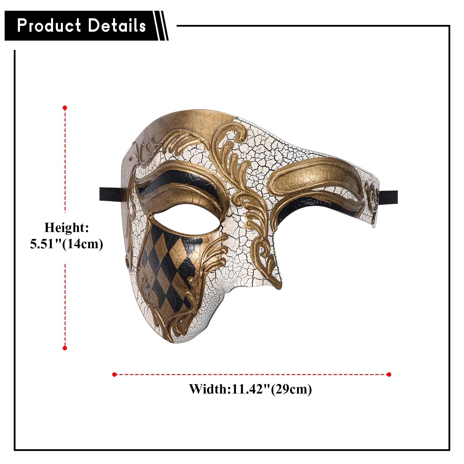 Phantom of the Opera Crackled Half Face Venetian Masquerade Mask - Lovez Aqua© -