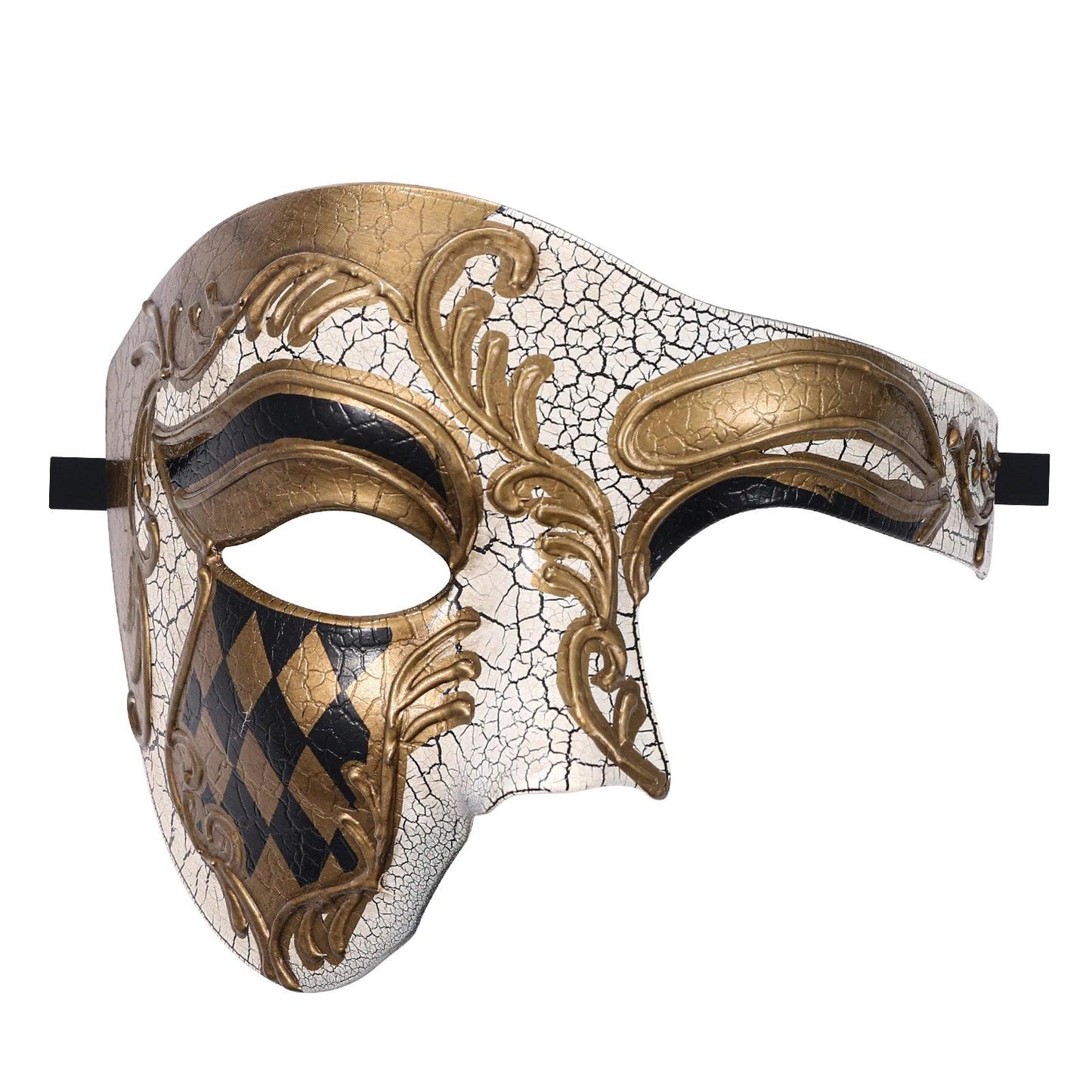 Phantom of the Opera Crackled Half Face Venetian Masquerade Mask - Lovez Aqua© - Gold