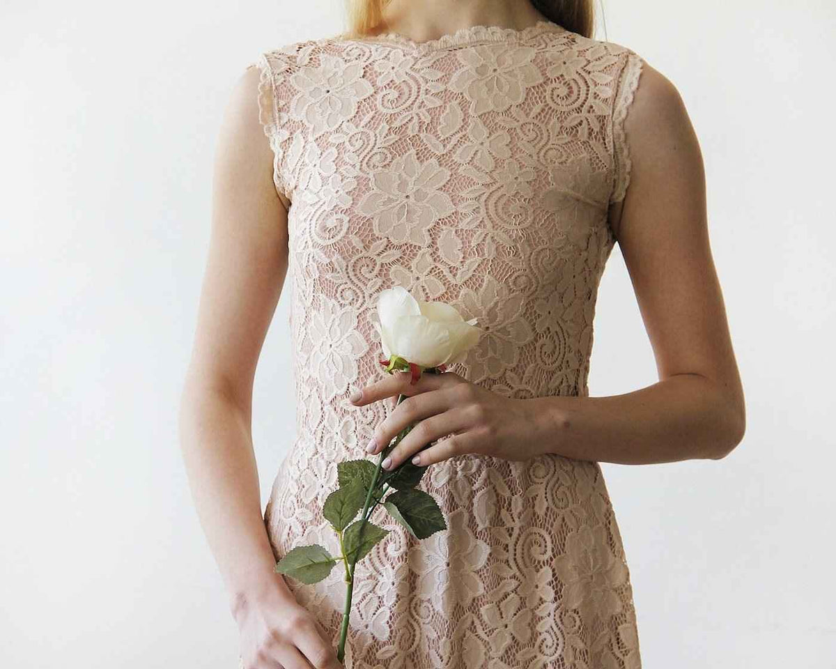 Pink Blush Open Back Lace Sleeveless Maxi Wedding Dress