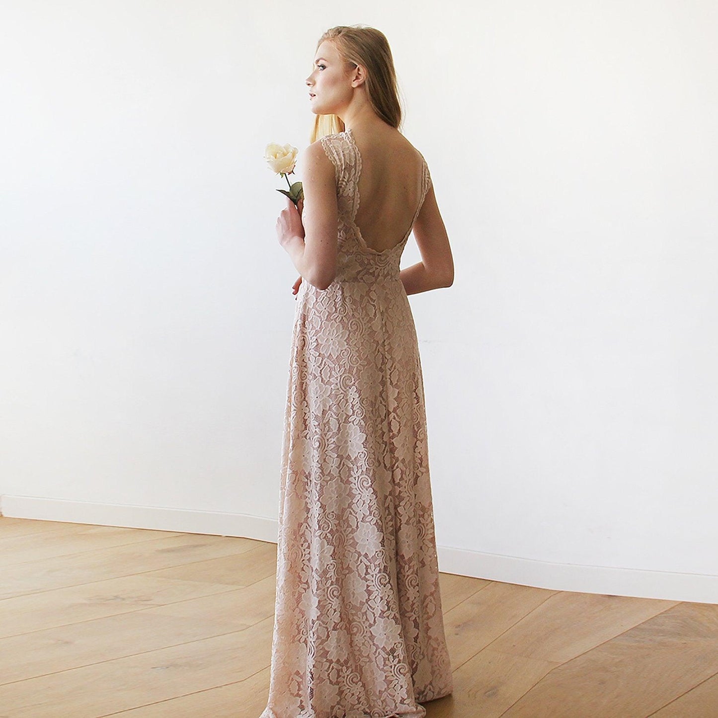 Pink Blush Open Back Lace Sleeveless Maxi Wedding Dress - Lovez Aqua© -