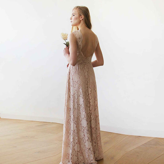 Pink Blush Open Back Lace Sleeveless Maxi Wedding Dress