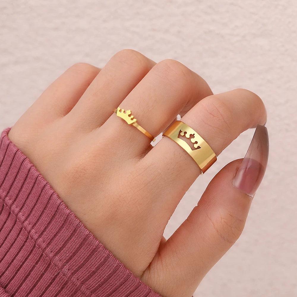 Royal Crown Stainless Steel Adjustable Matching Couple Rings (2Pcs/Set) - Lovez Aqua© -