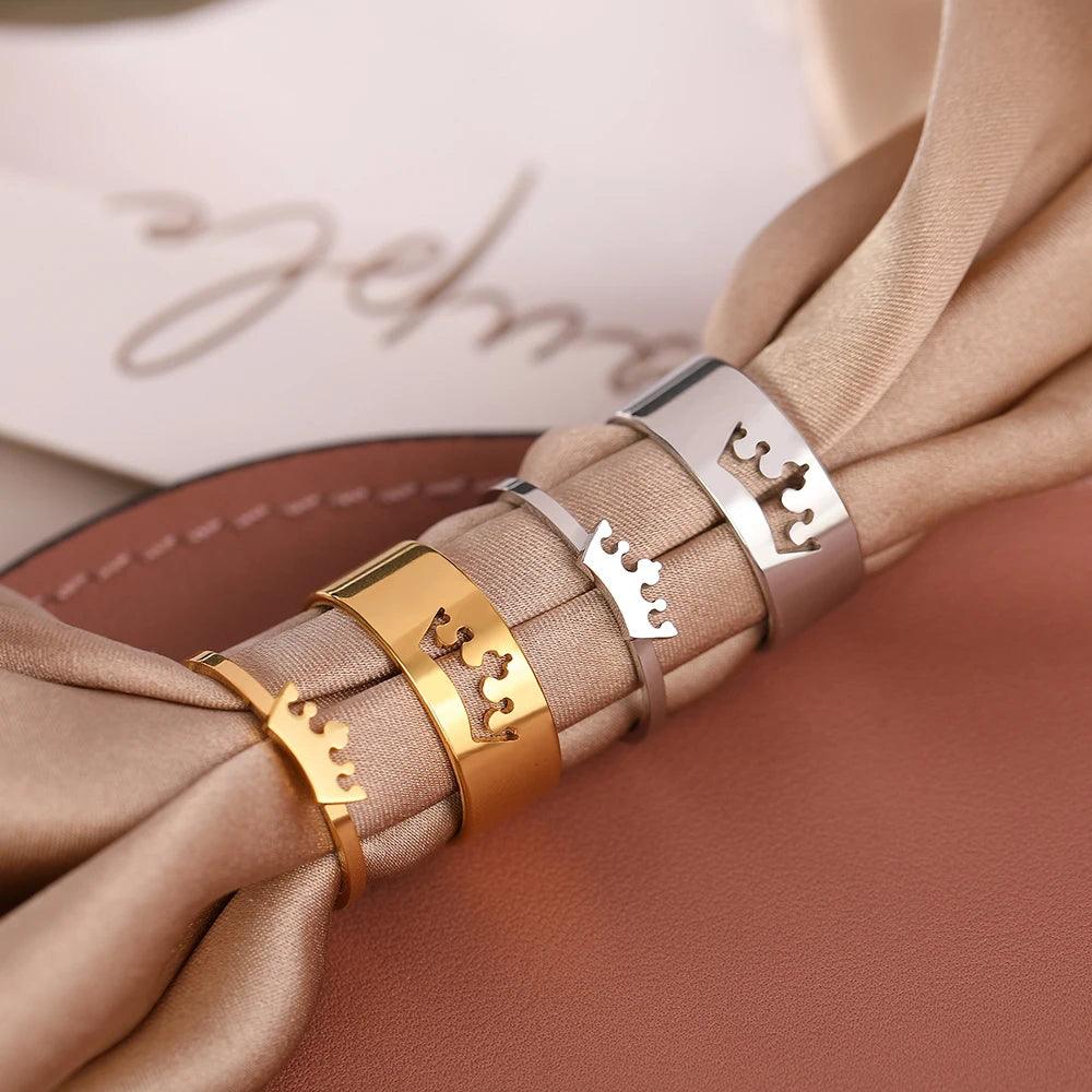 Royal Crown Stainless Steel Adjustable Matching Couple Rings (2Pcs/Set) - Lovez Aqua© -