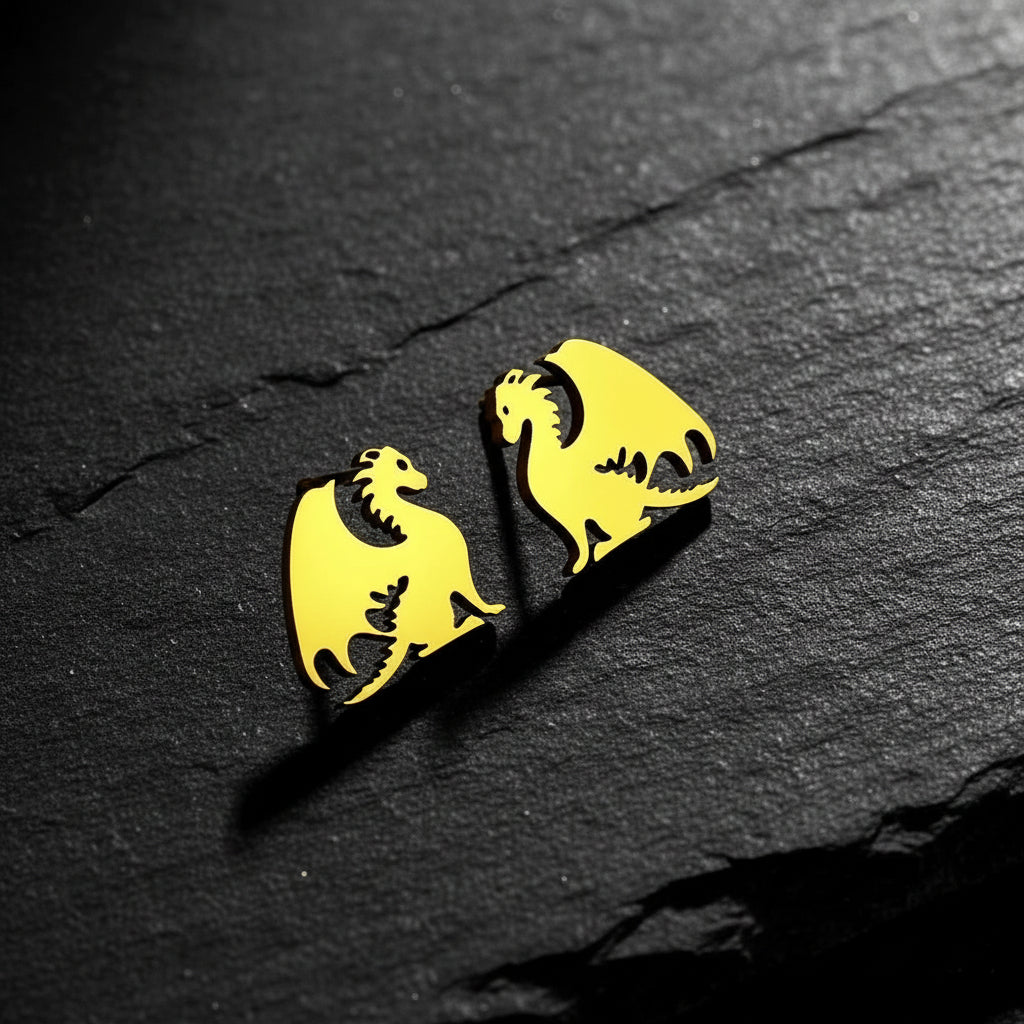 Fourth Wing Inspired Stainless Steel Mythical Dragon Unisex Stud Earrings - Lovez Aqua© -