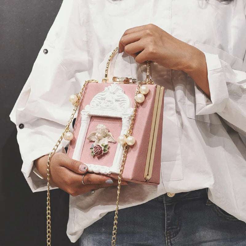 Luxury Cupid Angel Gilded Vintage Style Square Faux Leather Women's Handbag - Lovez Aqua© -