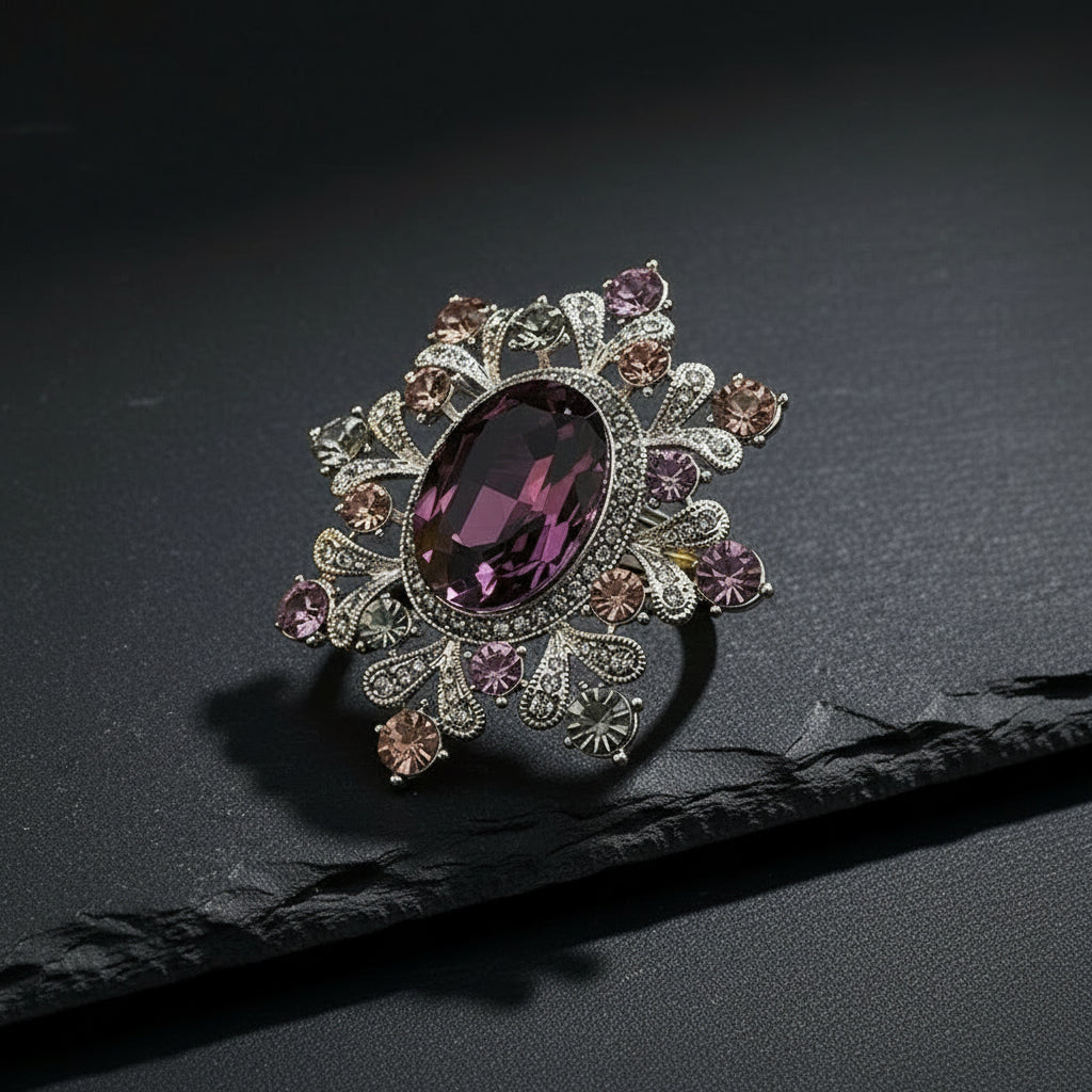 Women's Vintage Palace Style Floral Gemstone Embellished Baroque Brooch Pin