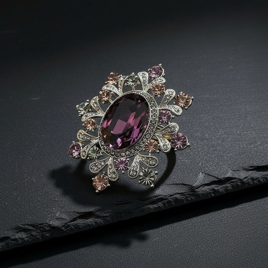 Women's Vintage Palace Style Floral Gemstone Embellished Baroque Brooch Pin