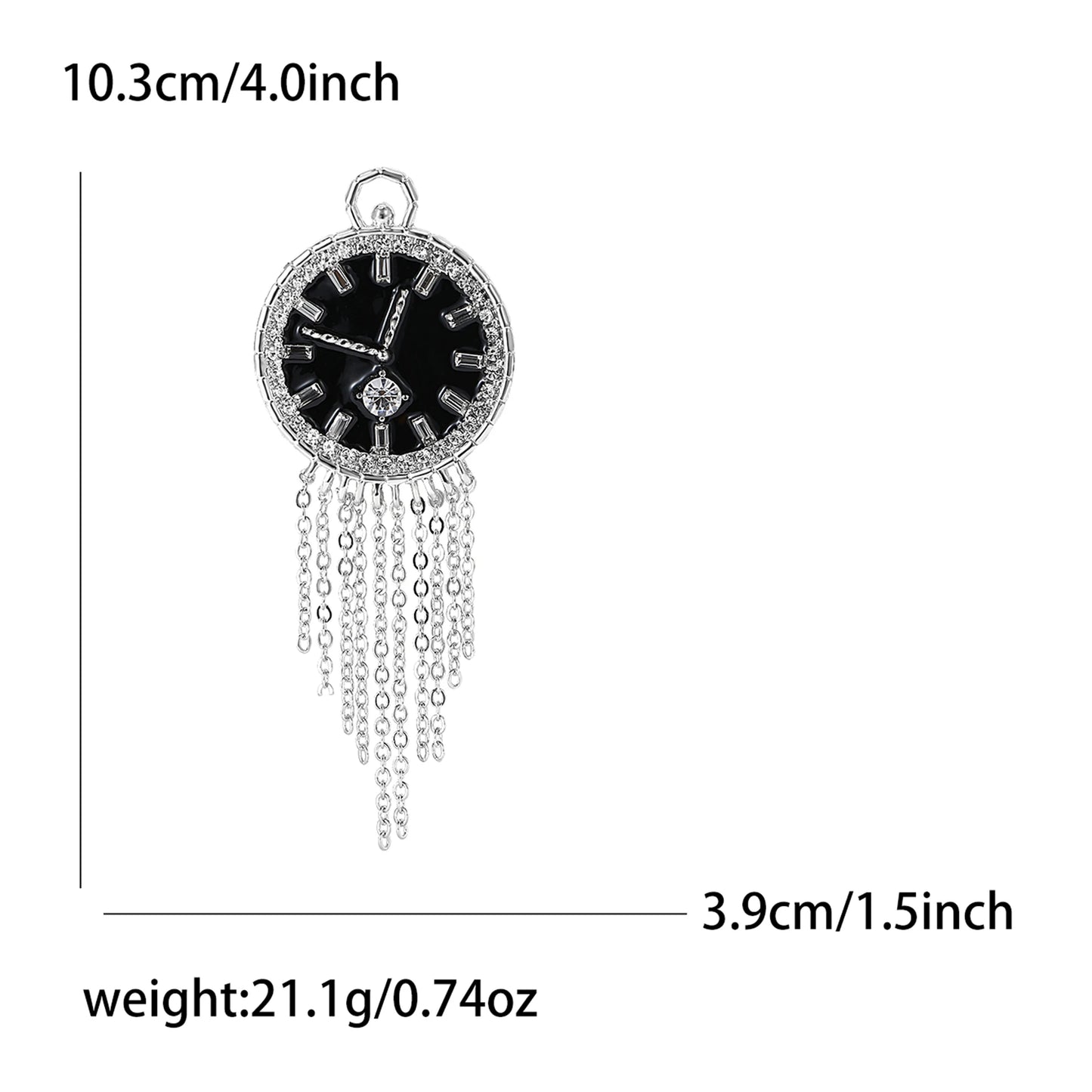 Vintage Rhinestone Clock Face Women's Tassel Brooch Pin