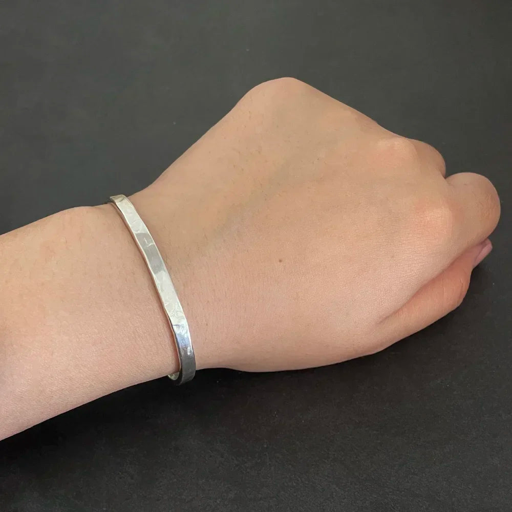 Men's S925 Sterling Silver Hammered Polished Cuff Bangle