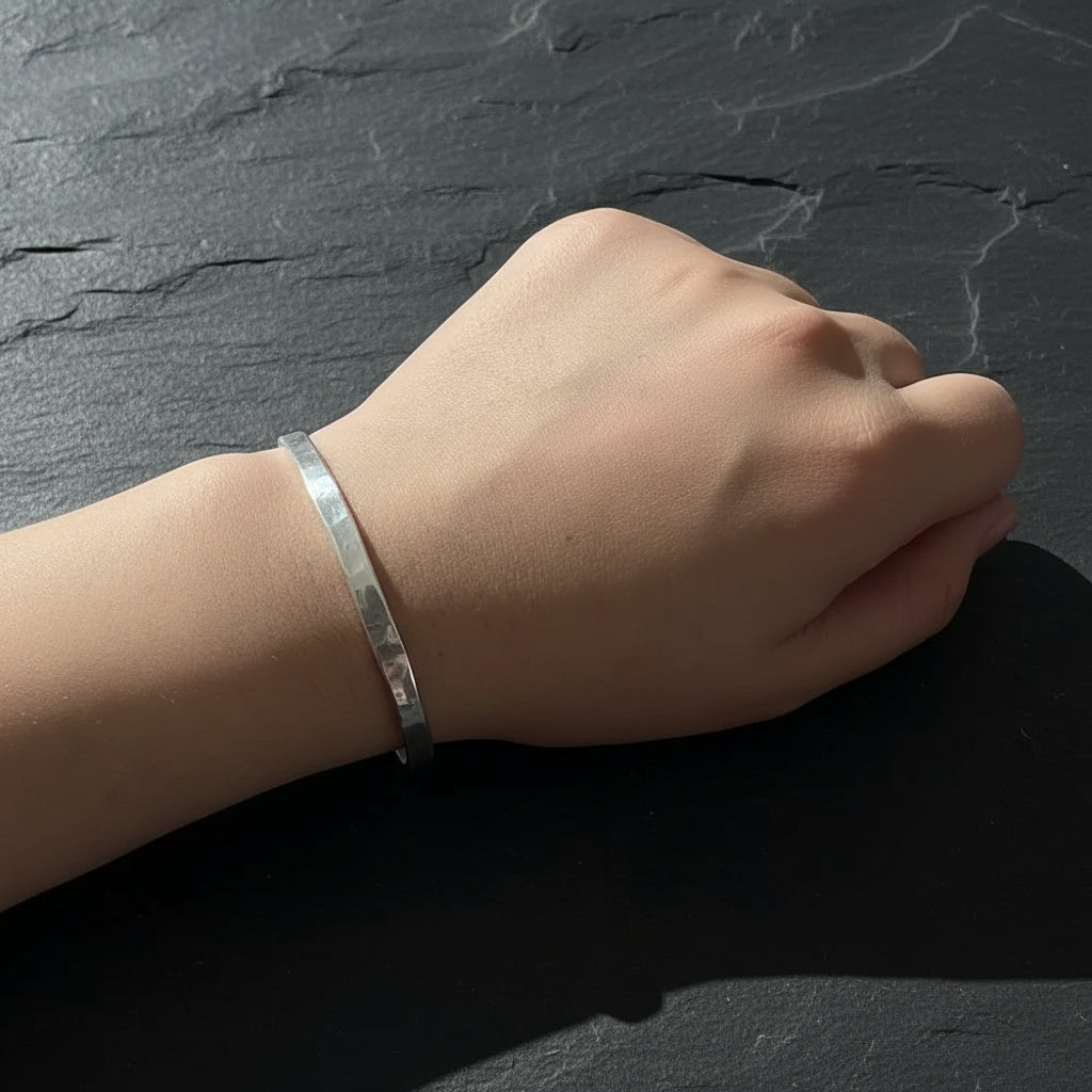 Men's 925 Sterling Silver Hammered Polished Cuff Bangle