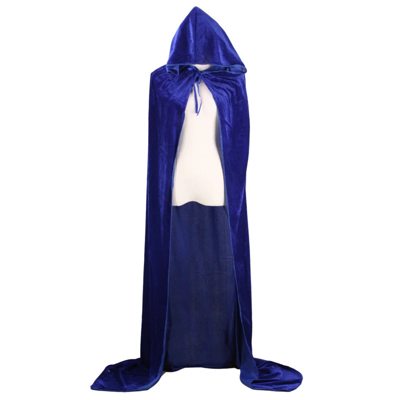 Medieval Renaissance Velvet Long Floor Length Hooded Unisex Cloak with Tie