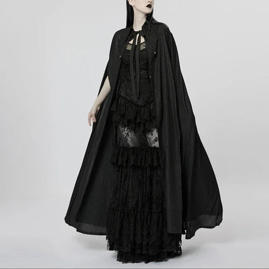 Women's Gothic Renaissance Embroidered Cloak with Crystal & Pointed Lapel Collar