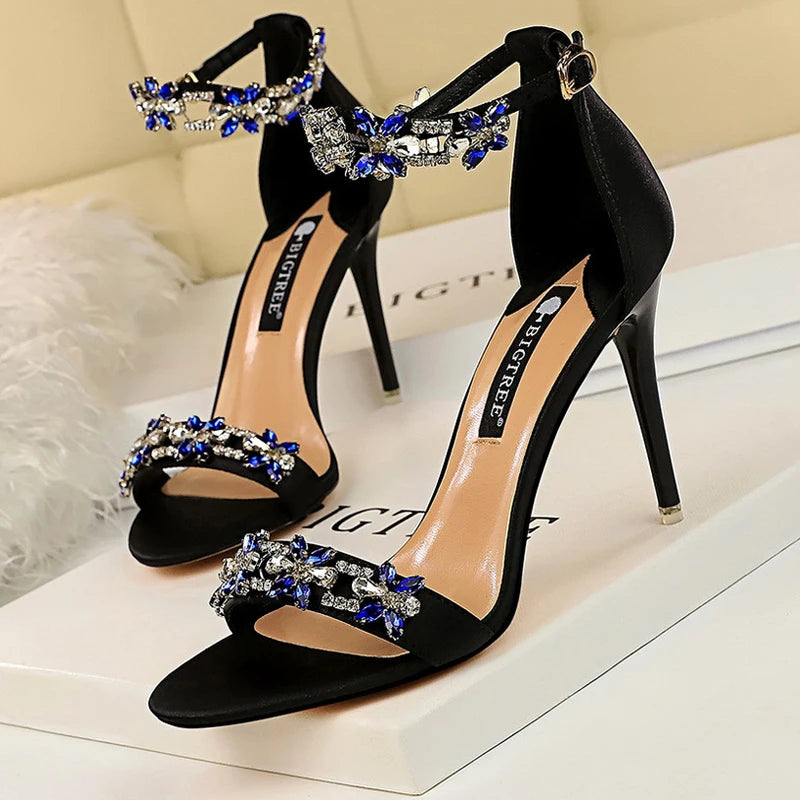 Women's Luxury Open Toe High Heel Sandals with Rhinestone Embellishments