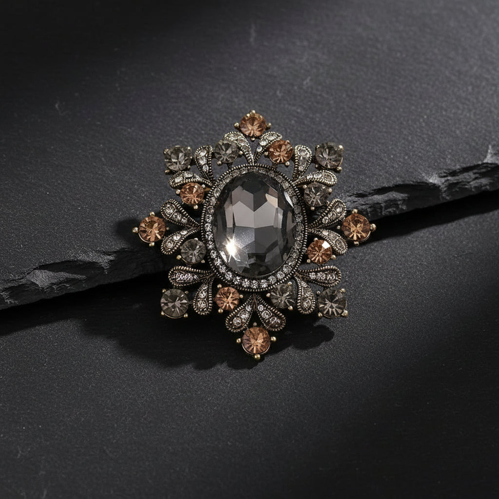 Women's Vintage Palace Style Floral Gemstone Embellished Baroque Brooch Pin