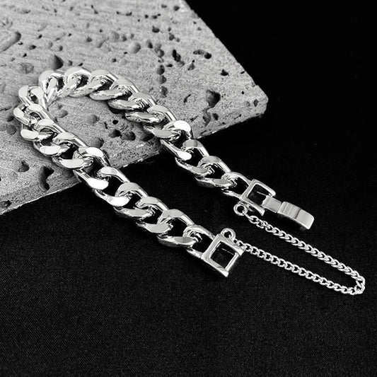 Men's Retro Vintage Silver Cuban Chain Link Bracelet