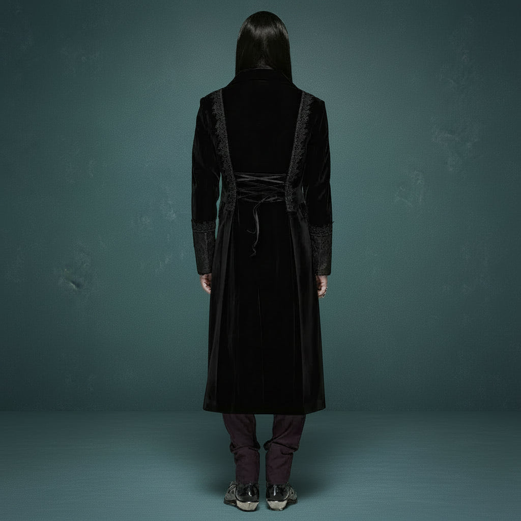 Men’s Gothic Renaissance Velvet Jacquard Slim-Fit Medium-Length Aristocrat Coat