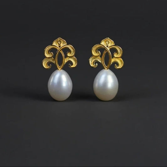 Women's 925 Sterling Silver Natural Pearl Vintage Filigree Water Drop Earrings - Lovez Aqua© -