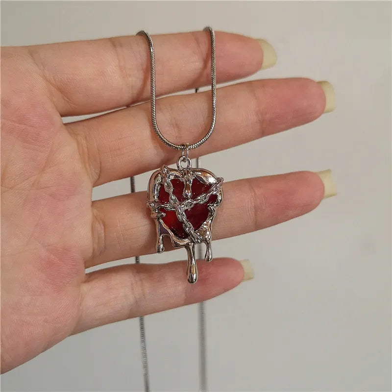 Vintage Gothic Red Love Heart Cross Pendant Snake Chain Necklace - Lovez Aqua© - 2