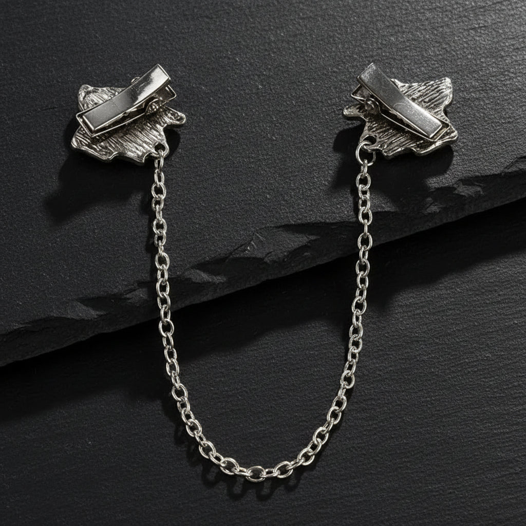 Vintage Gothic Silver Rose Men's Tassel Chain Suit Lapel Brooch Pin - Lovez Aqua© -