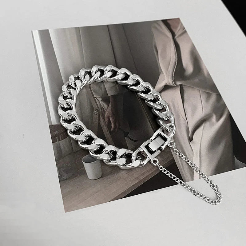 Men's Retro Vintage Silver Cuban Chain Link Bracelet